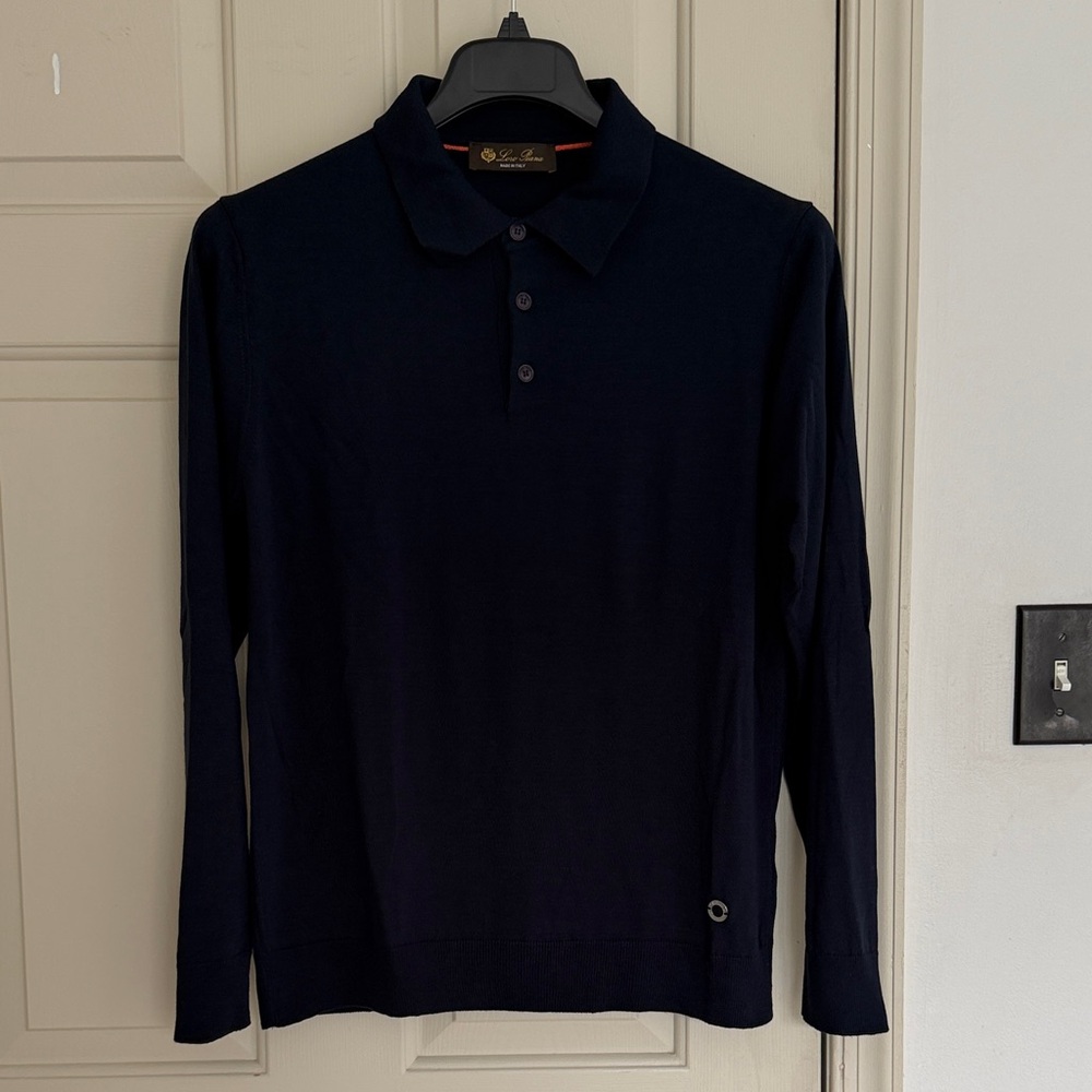 Loro Piana Long-Sleeve Polo in Navy Blue